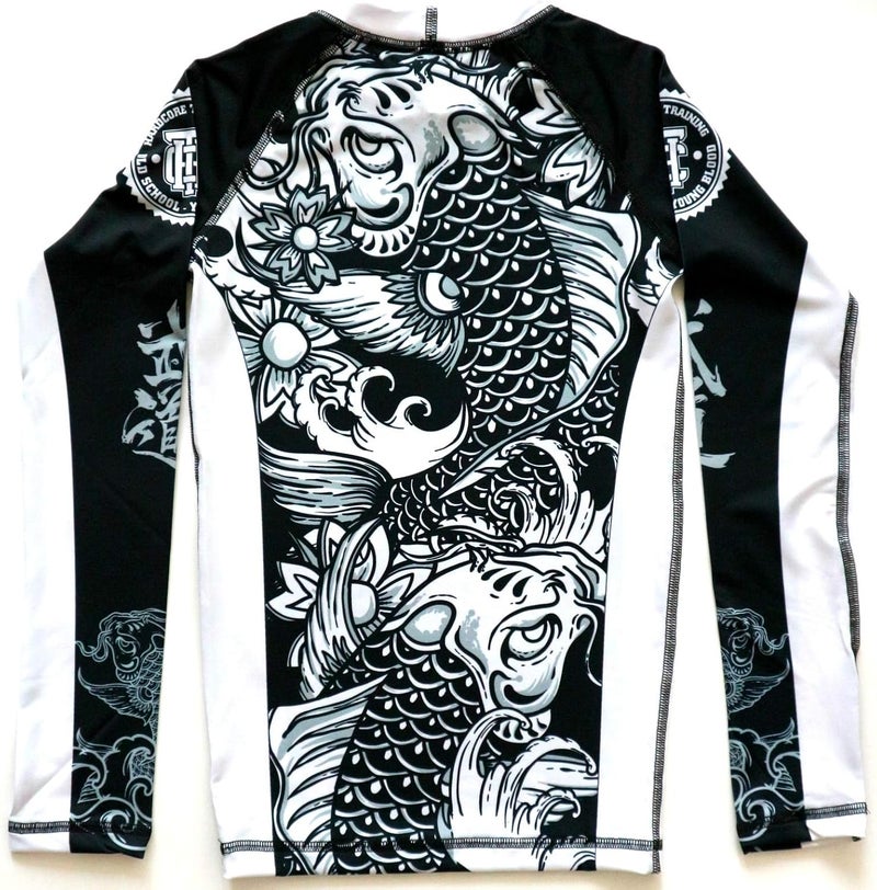 Hardcore Training Kids Rash Guard Compression Base Layer Tights No Gi BJJ Fitness Workout Running Boxing (US, Age, 10 Years, White/Black) - Image 2